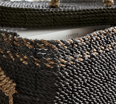 Asher Lidded Seagrass Basket, Charcoal/natural - Image 1