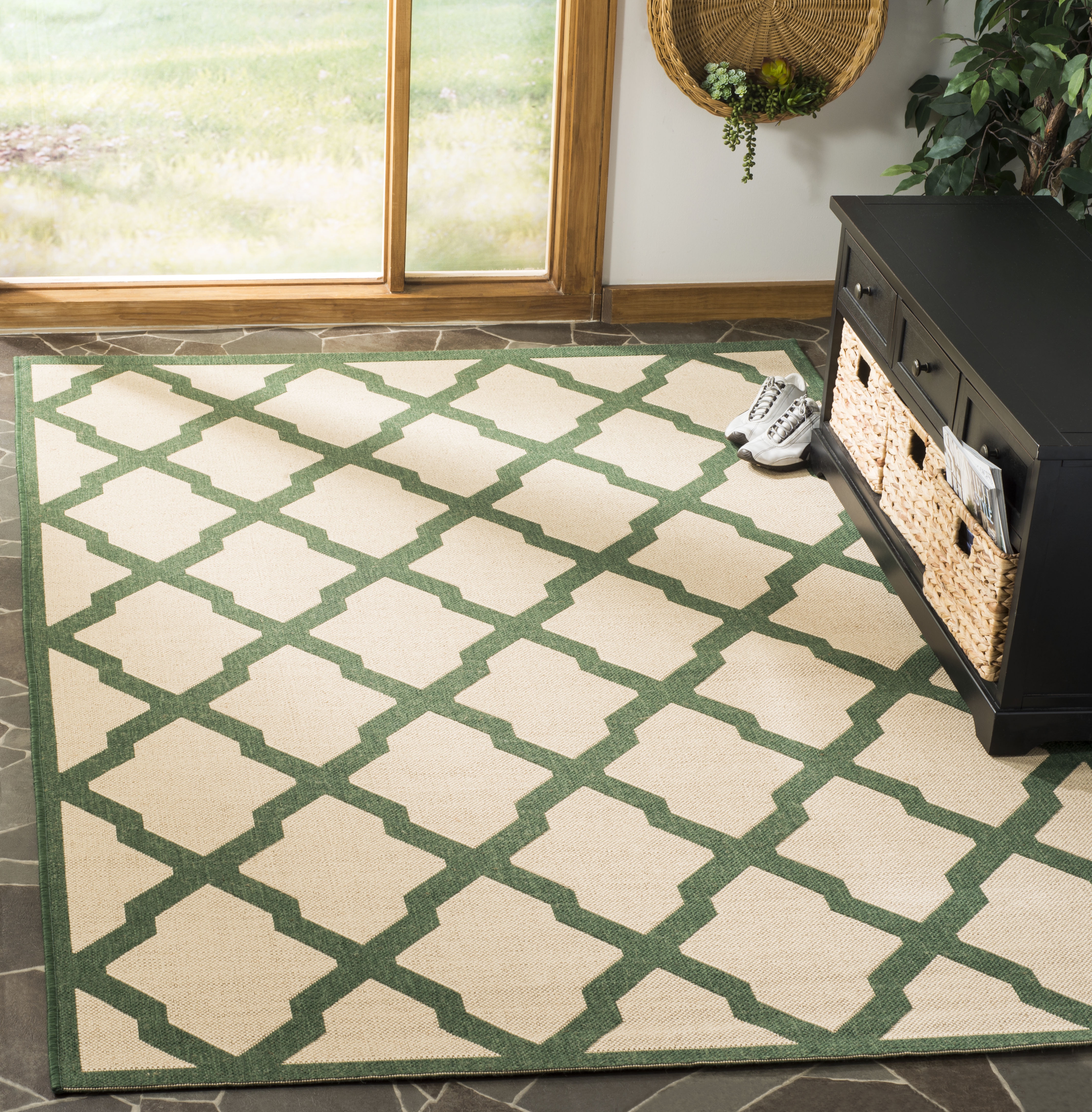 Arlo Home Indoor/Outdoor Woven Area Rug, LND122W, Cream/Green,  4' X 6' - Image 1
