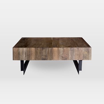 Modern Solid Wood + Iron Storage Coffee Table - Image 2