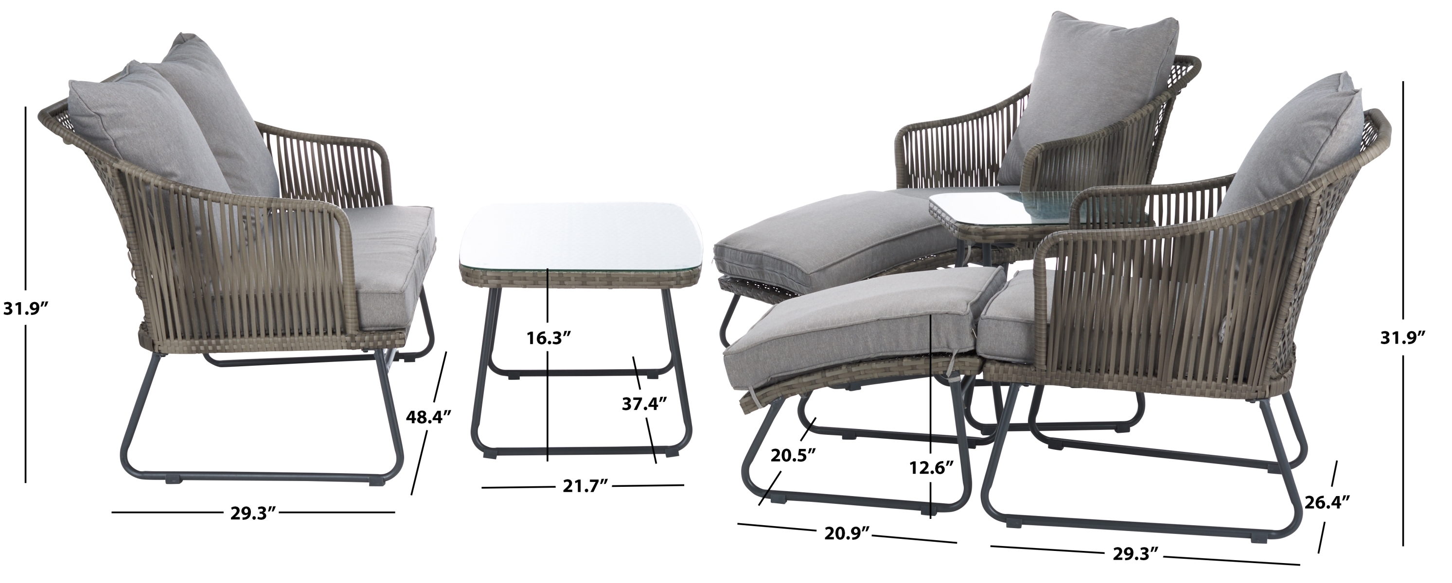 Indoor-Outdoor Lonra 7 Pc Lounger Set - Grey/Grey - Safavieh - Image 9