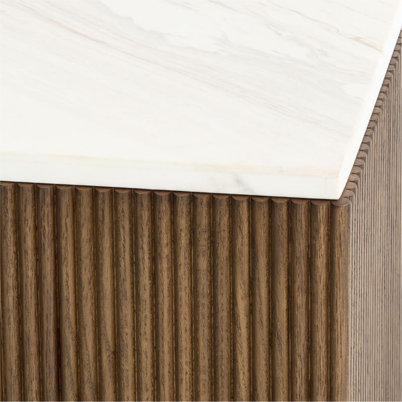 Troupe Marble and Oak Ribbed 44" Square Coffee Table - Image 1