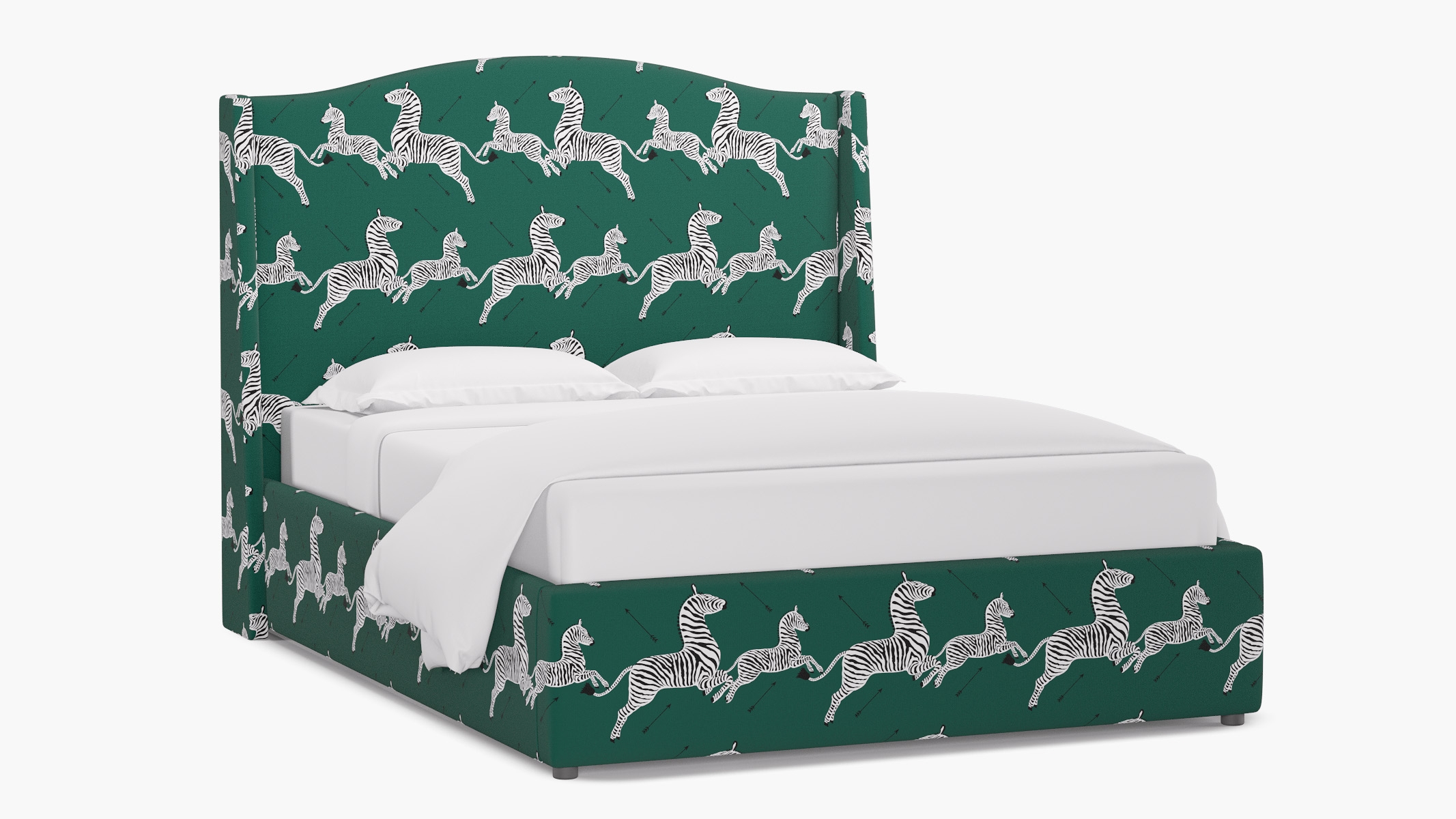Curved Wingback Bed, Emerald Zebra, Twin - Image 1