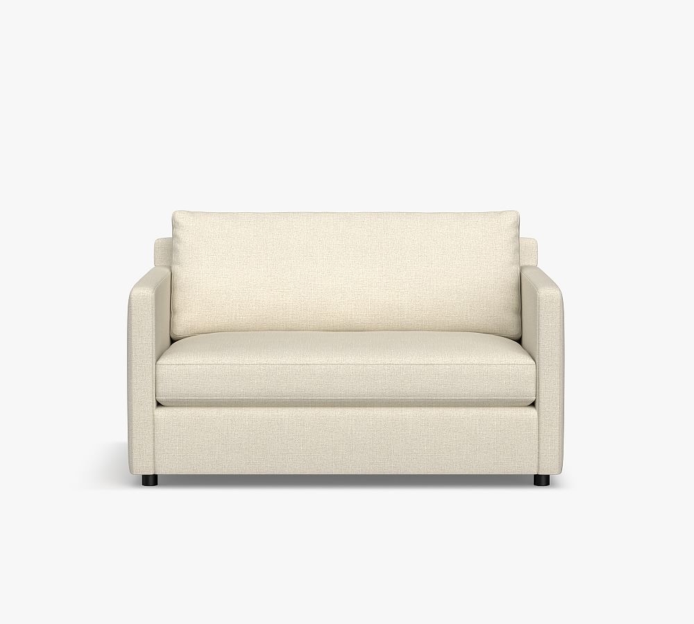 Pacifica Square Arm Upholstered Twin Sleeper Sofa, Polyester Wrapped Cushions, Performance Heathered Tweed Pebble - Image 0