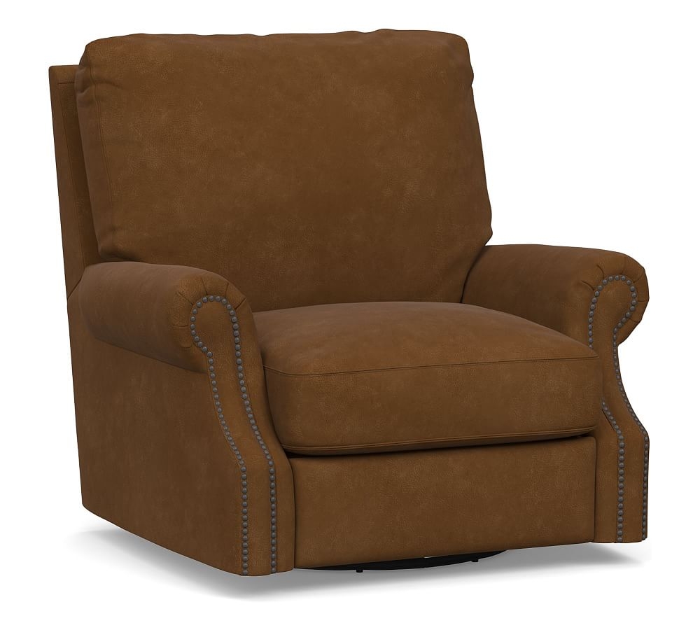 James Roll Arm Leather Swivel Armchair, Down Blend Wrapped Cushions, Aviator Umber - Image 0