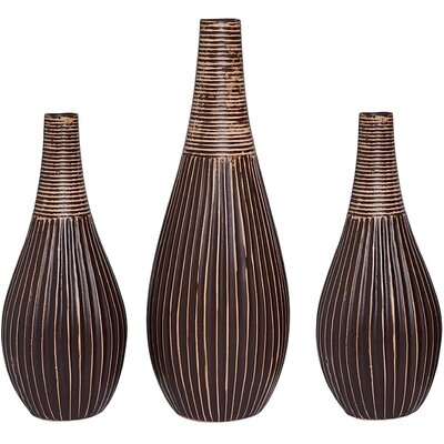Set Of 3 Brown Textured Ceramic Cute Bud Vase - Image 0