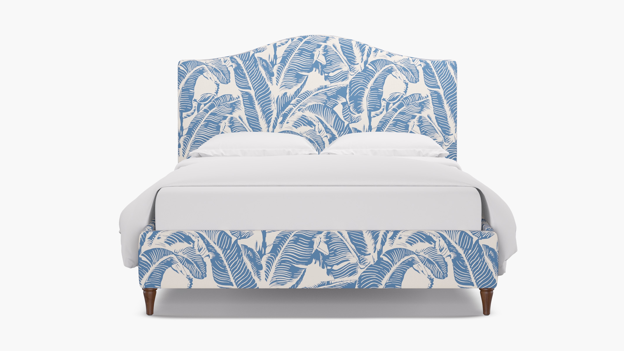 Camelback Bed, Cornflower Martinique® Encore, Walnut Decorative Tapered Leg, Twin - Image 0