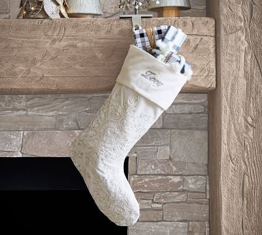 Embellished Velvet Stocking, Snowflake, Ivory, Medium - Image 3