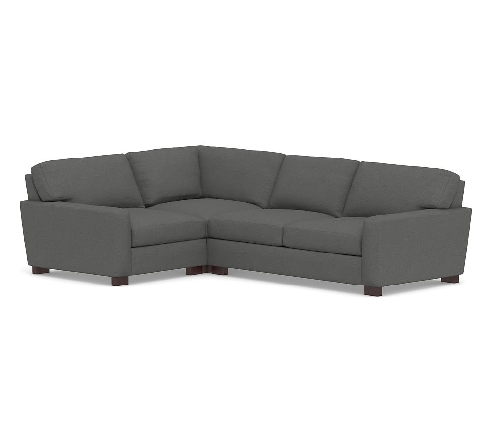 Turner Square Arm Upholstered Right Arm 3-Piece Corner Sectional without Nailheads, Down Blend Wrapped Cushions, Park Weave Charcoal - Image 0