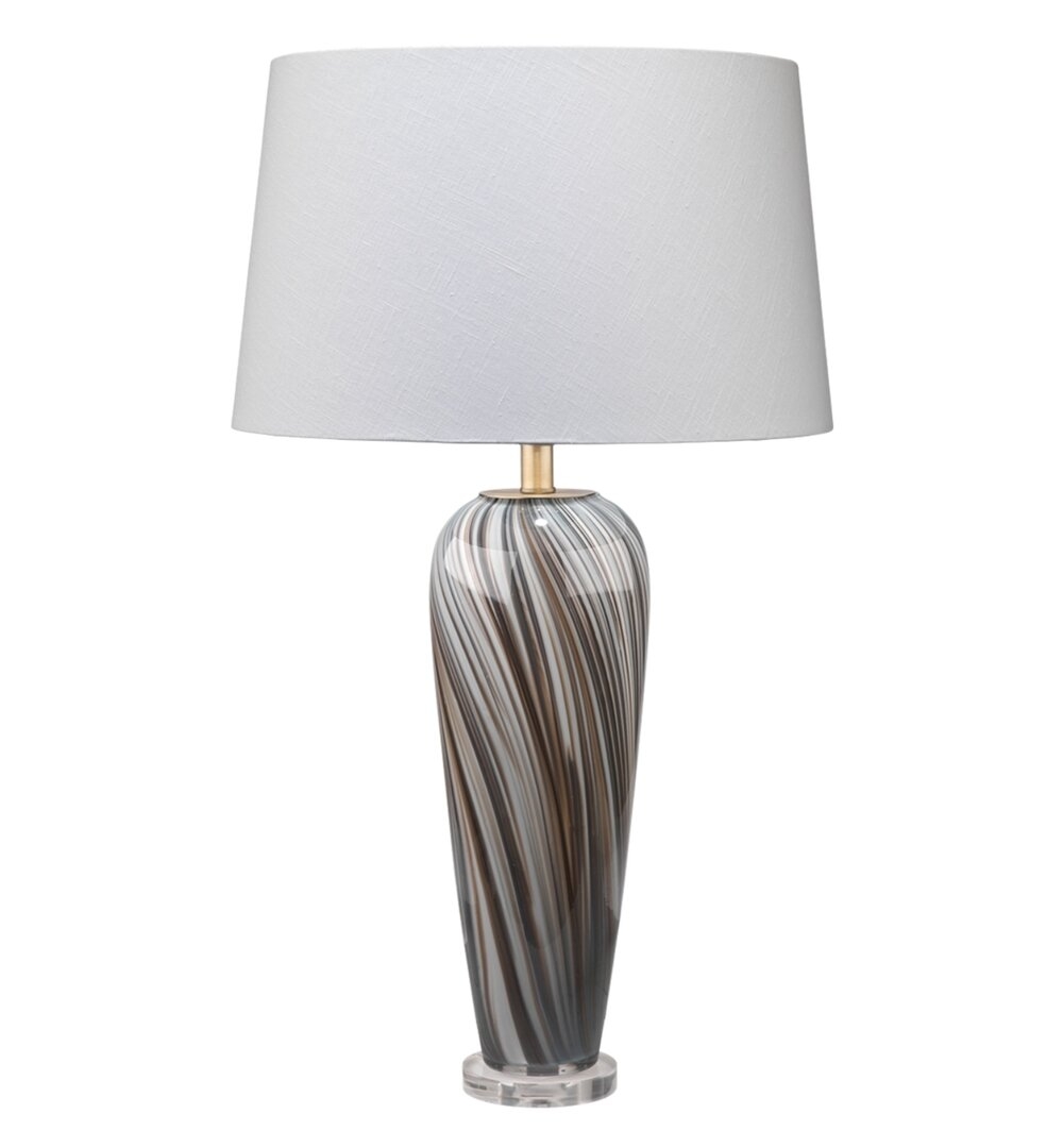 "Jamie Young Company Bridgette Table Lamp In Grey & Black Swirled Glass With Cone Shade In White Linen" - Image 0