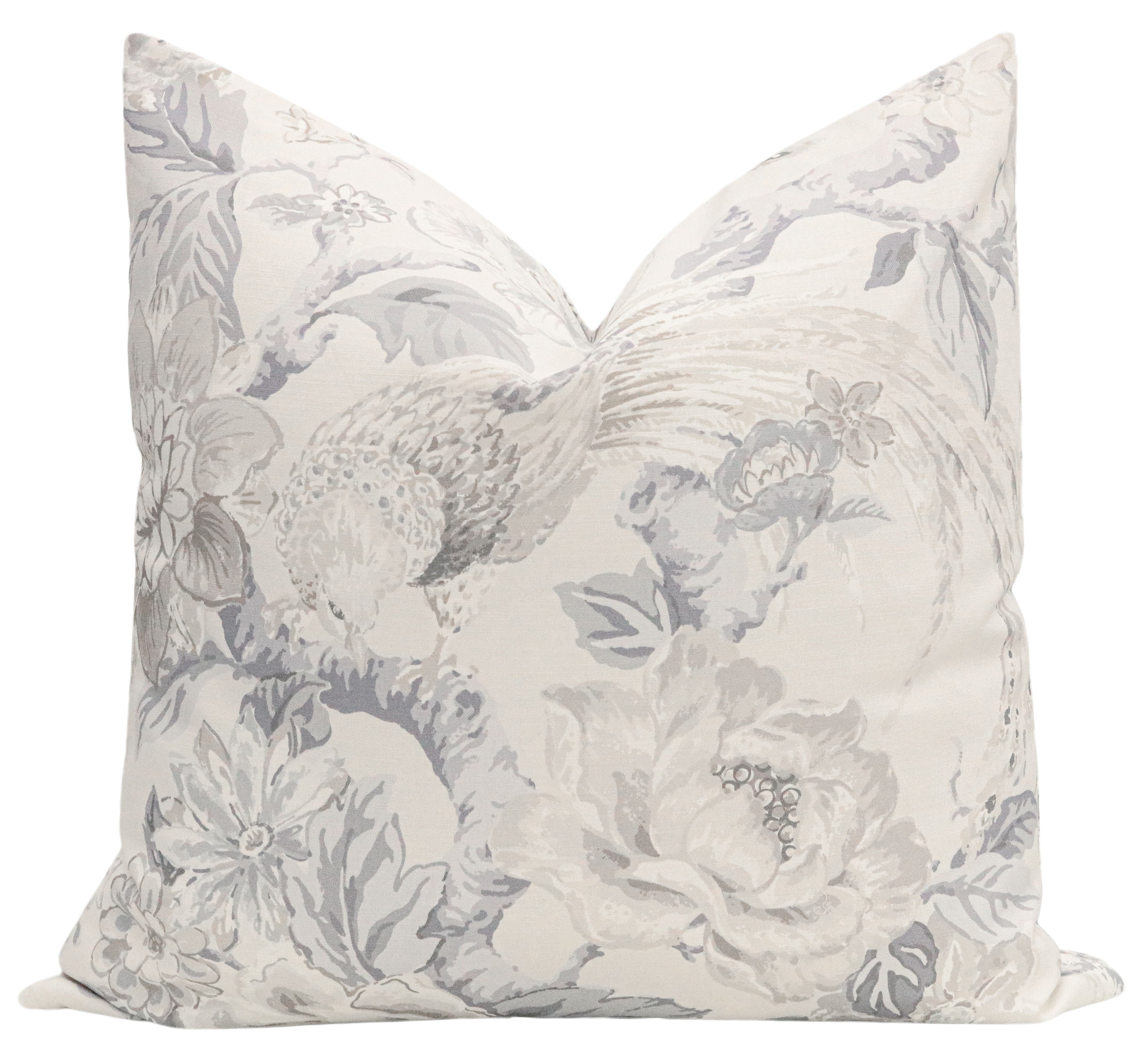 Floral Aviary Print Pillow Cover, Delft, 20" x 20" - Image 0