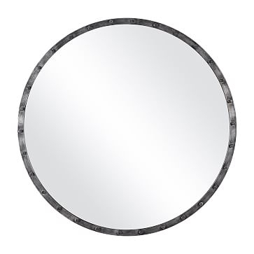 Industrial Riveted Round Mirror, Silver - Image 0