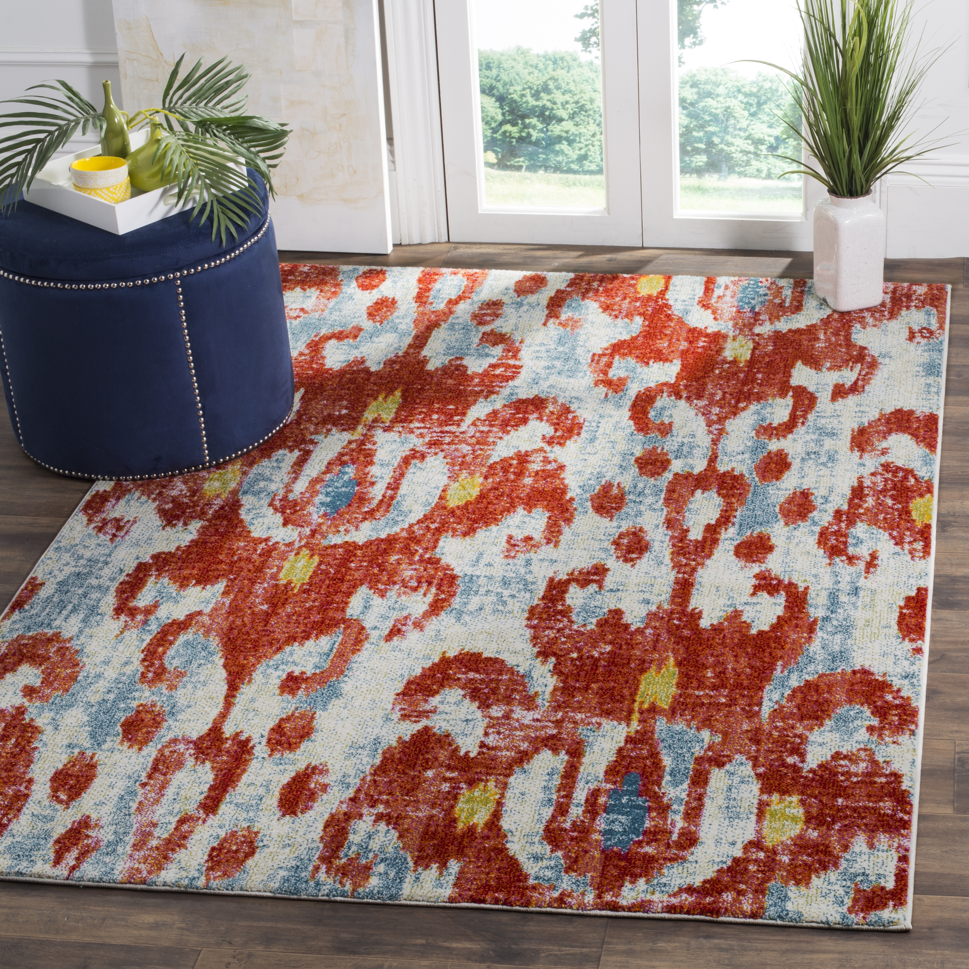 Arlo Home Woven Area Rug, WTC622L, Brick/Light Blue,  5' 3" X 7' 6" - Image 1