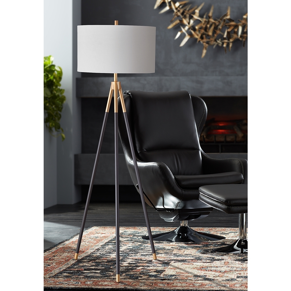 Bassett Rowe 61" Black and Gold Luxe Modern Tripod Floor Lamp - Image 3