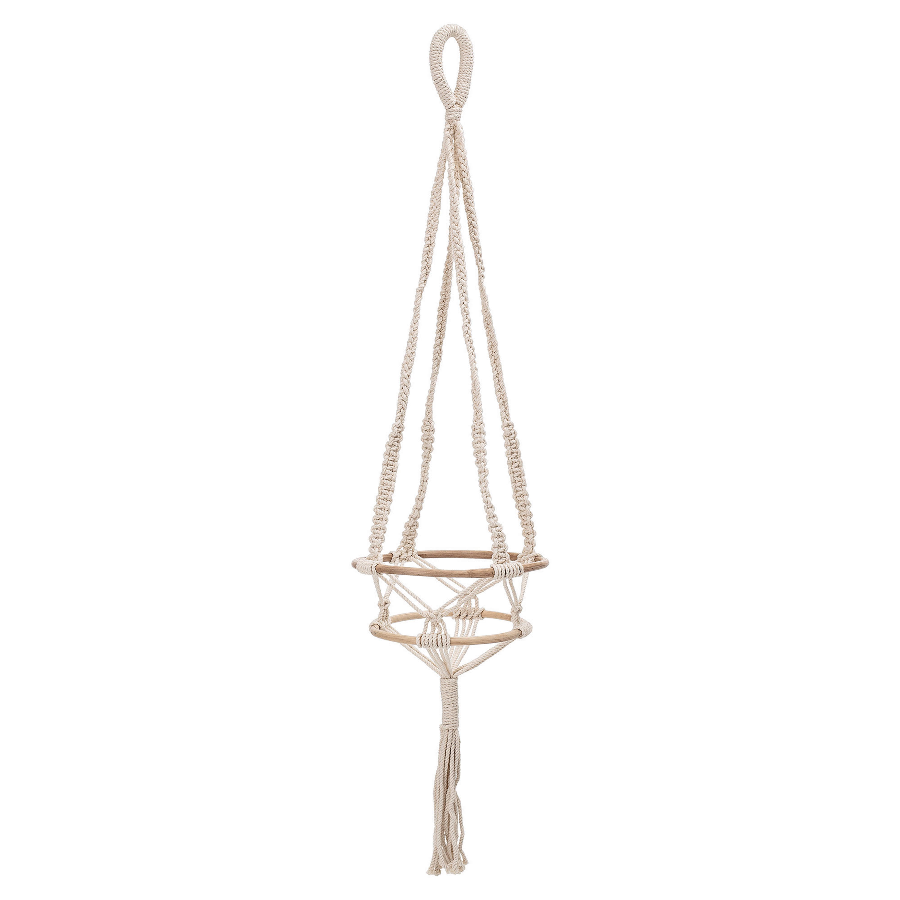 Handwoven Cotton Macramé Plant Hanger with Bamboo Rings - Image 0