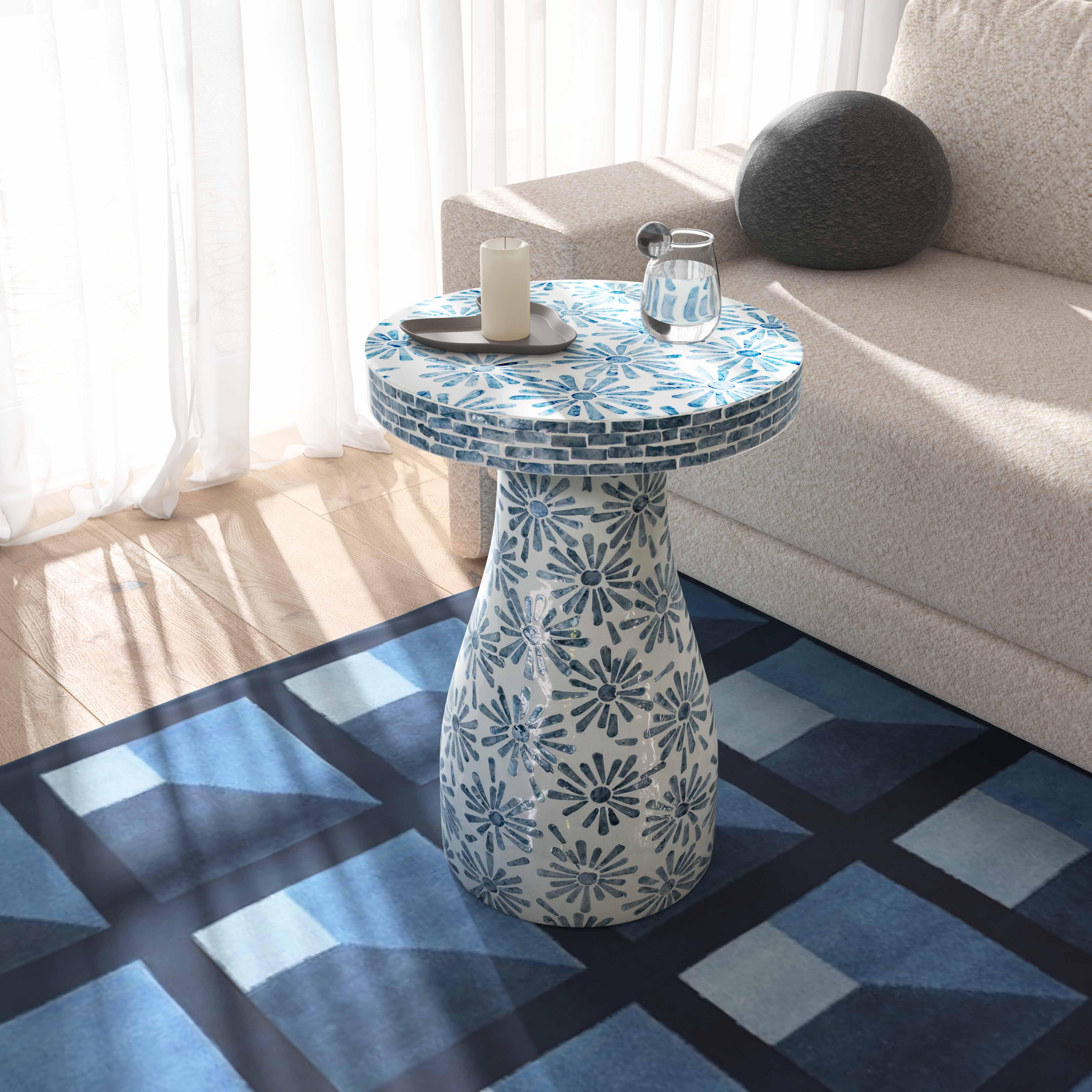Halio Blue Floral Shell Side Table - Image 1