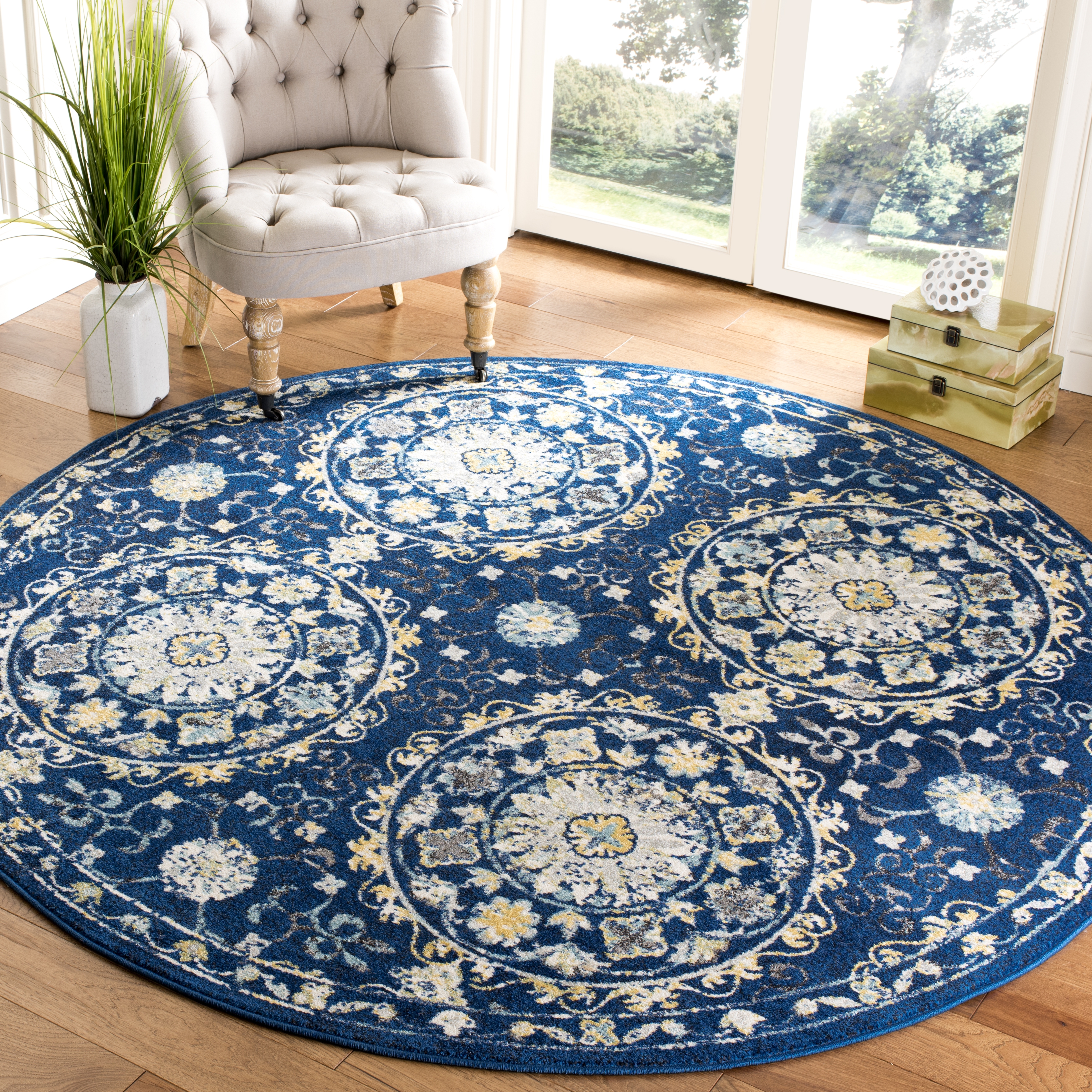 Arlo Home Woven Area Rug, EVK252A, Navy/Ivory,  6' 7" X 6' 7" Round - Image 1