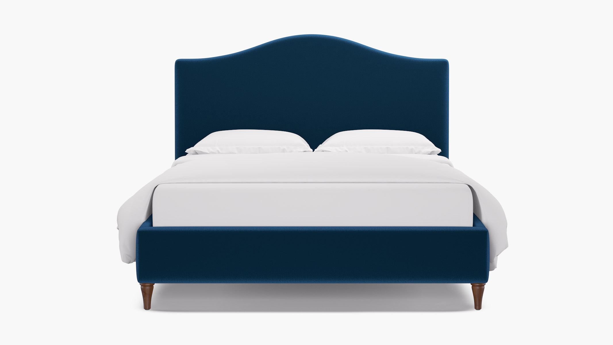 Camelback Bed, Royal Performance Velvet, Walnut Decorative Tapered Leg, King - Image 0