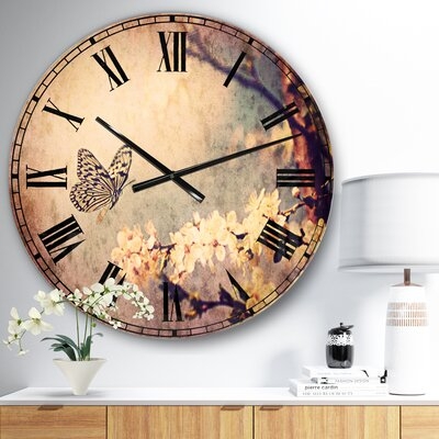 Butterfly and Cherry Tree Metal 23" Wall Clock - Image 0