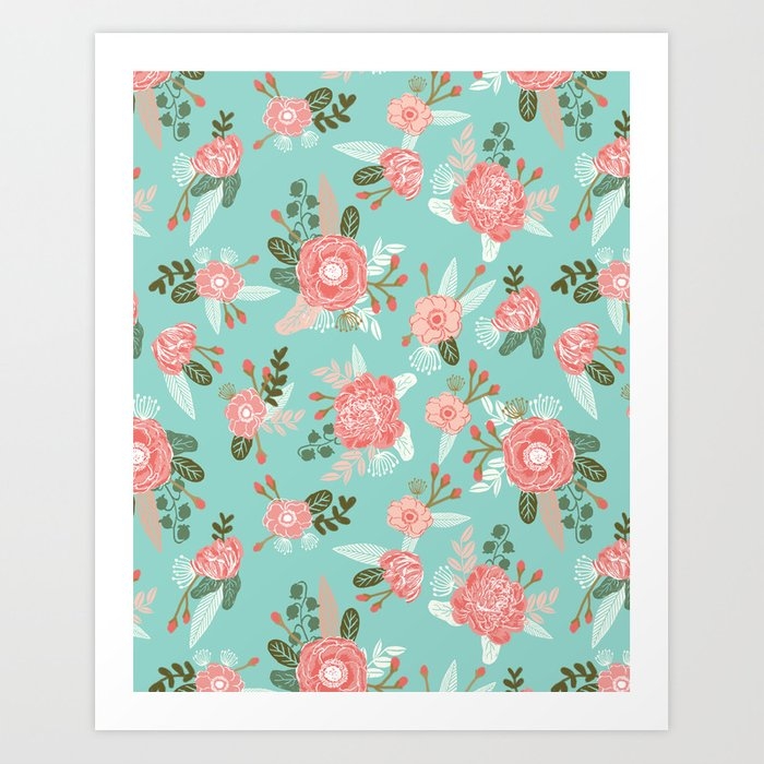 Flowers Pastel Mint Painting Watercolor Abstract Minimal Gender Neutral Florals Nursery Baby Kids Art Print by Charlottewinter - X-Small - Image 0
