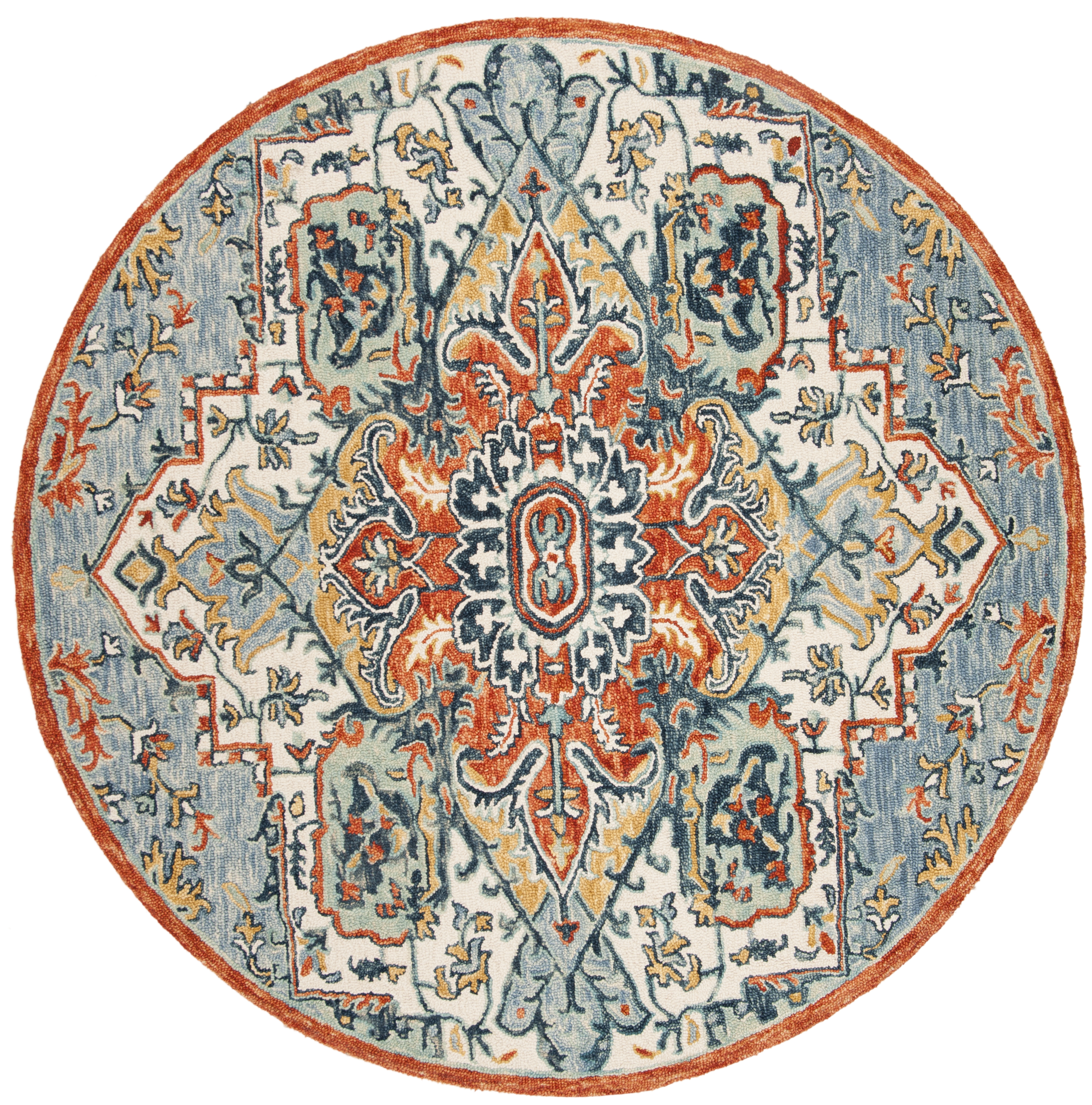 Arlo Home Hand Tufted Area Rug, APN312A, Blue/Rust,  7' X 7' Round - Image 0
