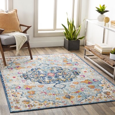 Sarahi Floral Sky Blue/Saffron Area Rug - Image 0