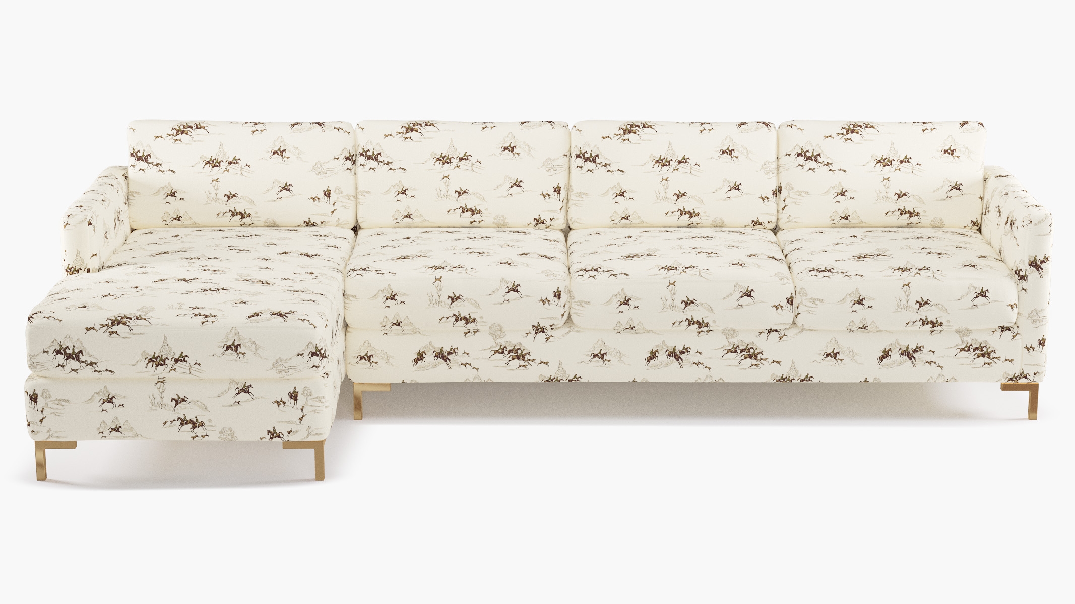 Modern Sectional, Left Facing, Green Cotswold Hunt, Brass L Leg - Image 0