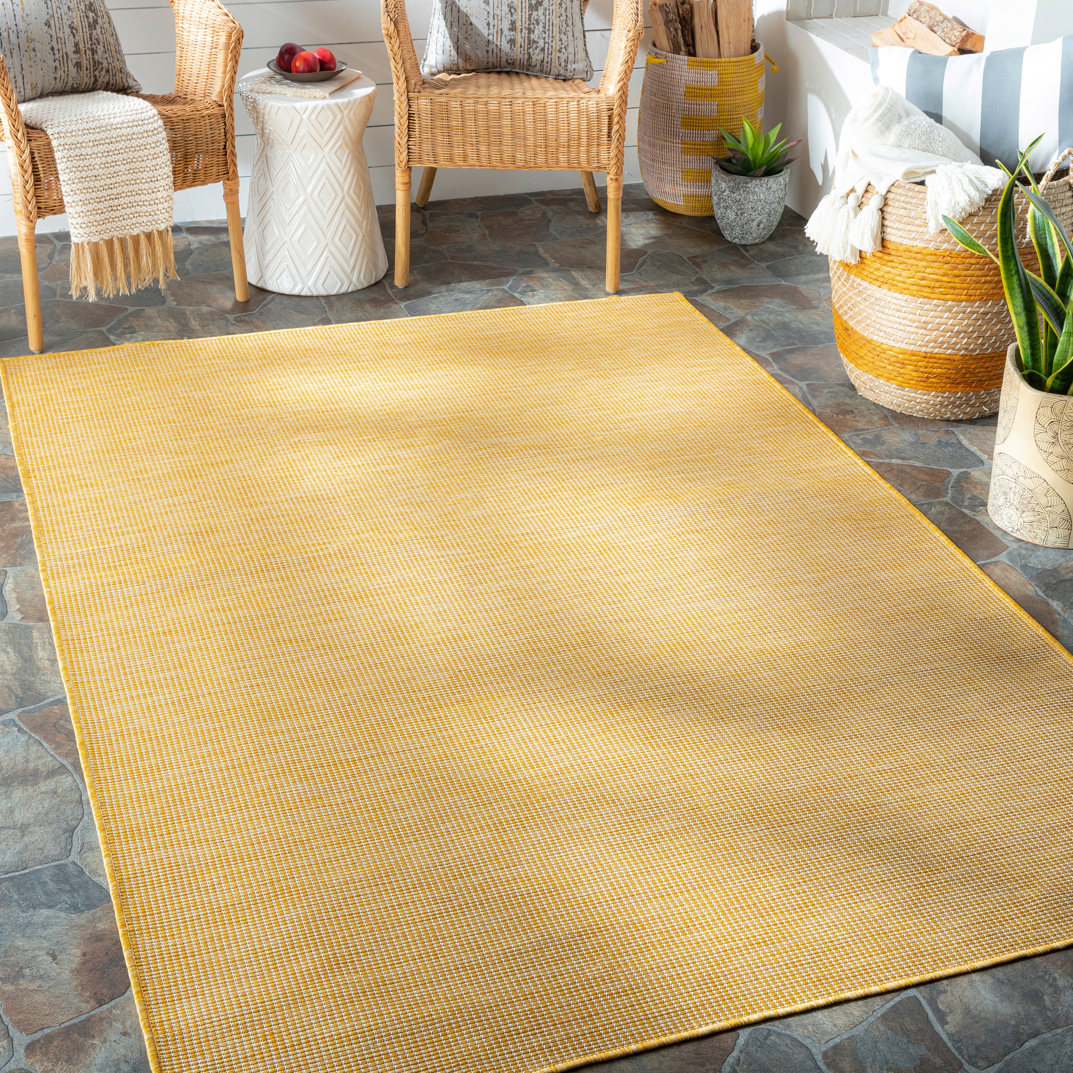 Pasadena Yellow Outdoor 2'6" x 4' Machine Woven Rug - Image 1