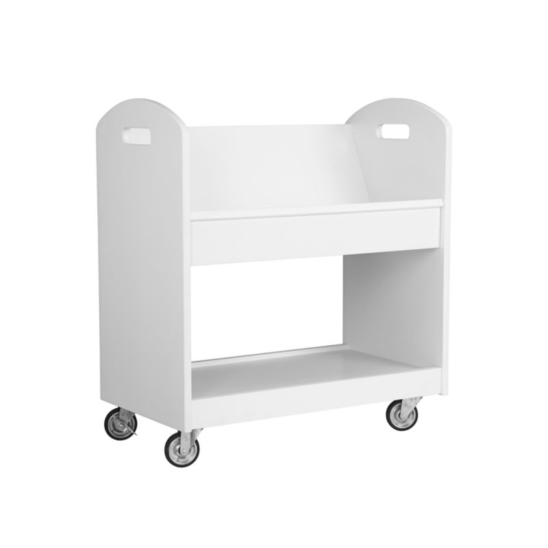 Local Branch White 2-Shelf Rolling Library Cart - Image 2
