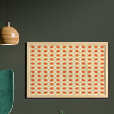Ambesonne Geometric Wall Art With Frame, Linked Bold Geometric Shapes 70S Vintage Minimalist Pattern Bohemian Design, Printed Fabric Poster For Bathroom Living Room Dorms, 35" X 23", Orange Cream - Image 0