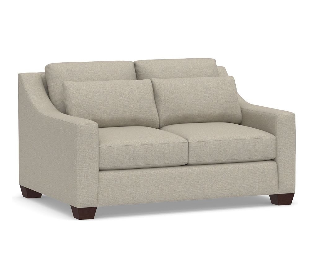 York Slope Arm Upholstered Deep Seat Loveseat 60", Down Blend Wrapped Cushions, Performance Boucle Fog - Image 0