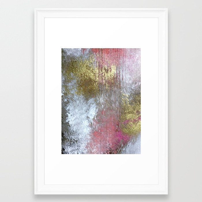 Golden Girl: A Pretty Abstract Mixed Media Piece In Pink, White, Gold, And Gray Framed Art Print by Alyssa Hamilton Art - Scoop White - Small 13" x 19"-15x21 - Image 0