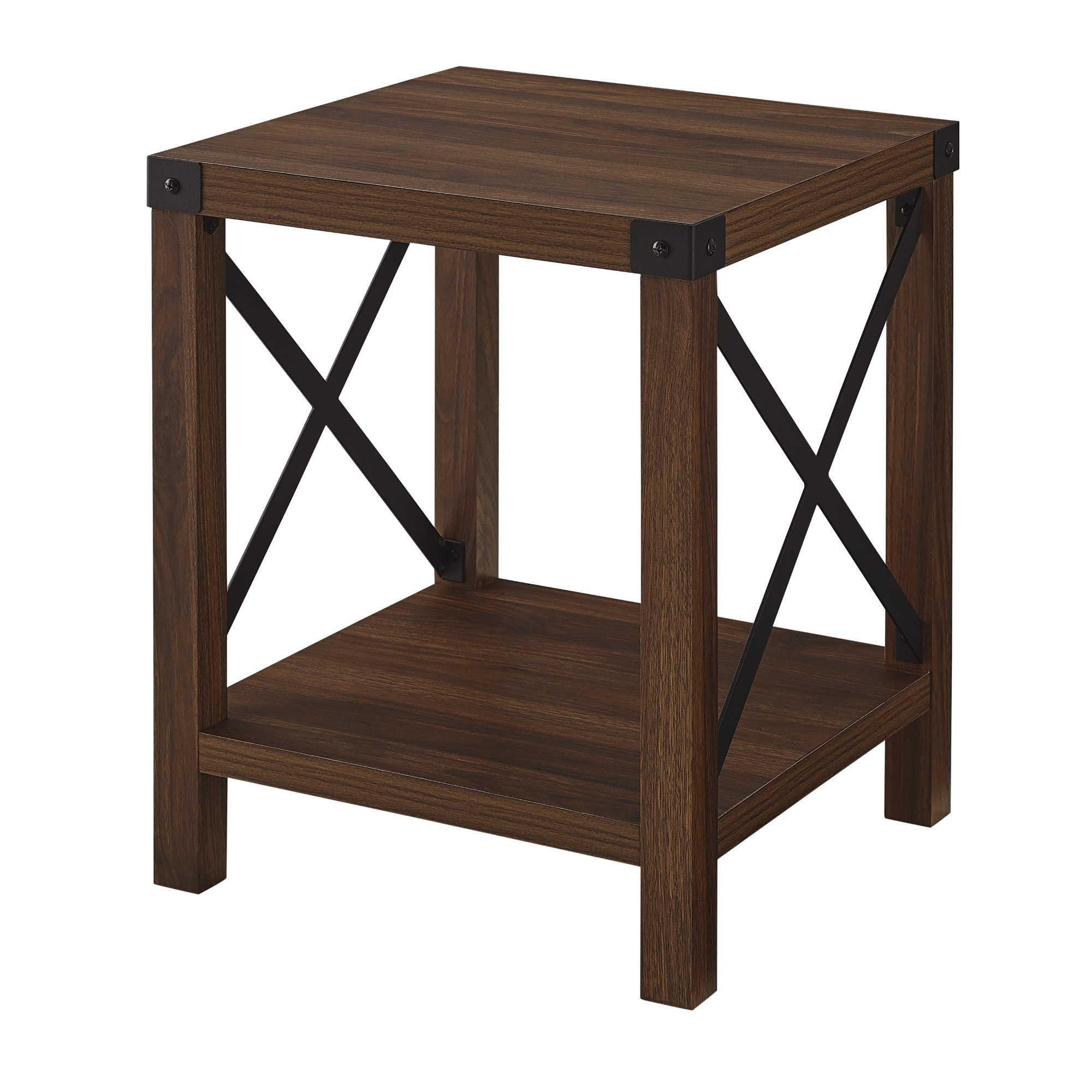 Metal X Rustic Wood Side Table - Dark Walnut - Image 2
