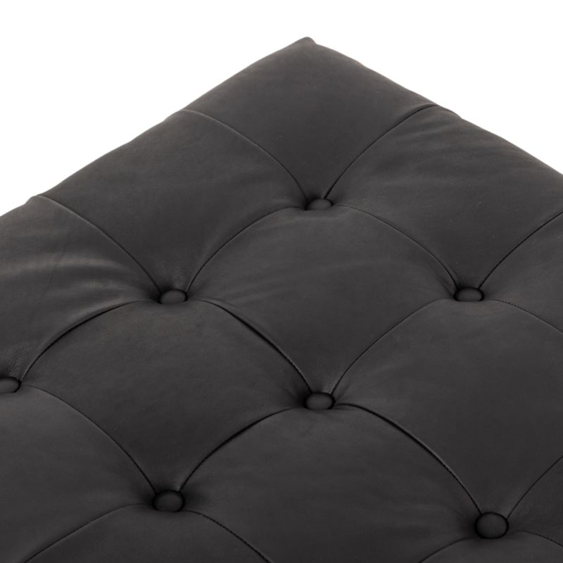 Halston Tufted Black Leather Ottoman - Image 5