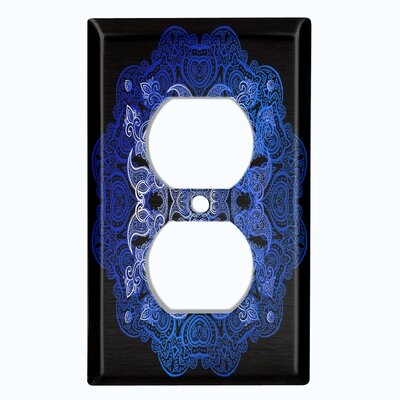 Metal Light Switch Plate Outlet Cover (Blue Circle Mandala Black  - Single Duplex) - Image 0