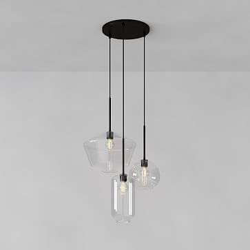 Sculptural 3-Light Chandelier, Mixed Shape Mixed Size, Clear, Nickle, - Image 2