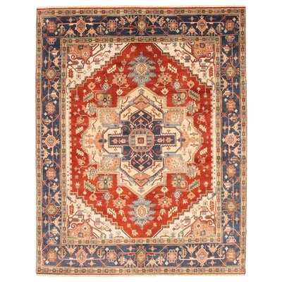One-of-a-Kind Dennine Hand-Knotted New Age 7'10" x 10' Wool Area Rug in Red/Navy/Ivory - Image 0