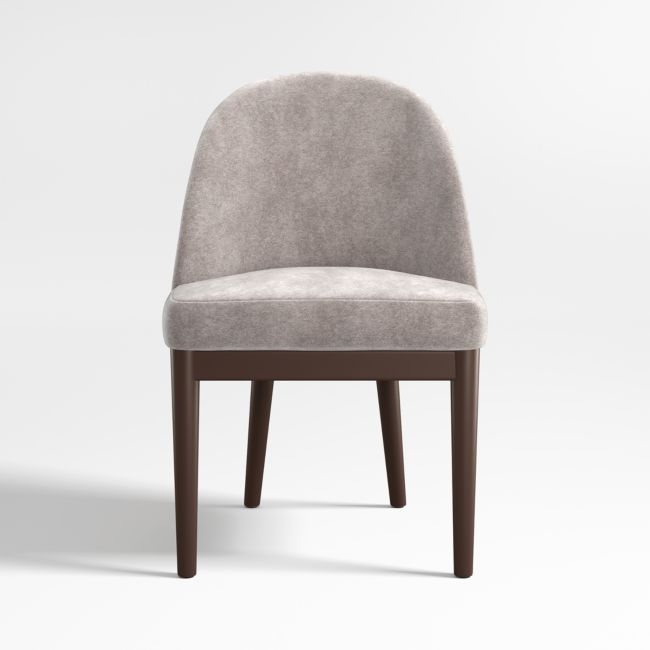 Ana Metal Grey Velvet Dining Chair with Brown Wood Legs - Image 0