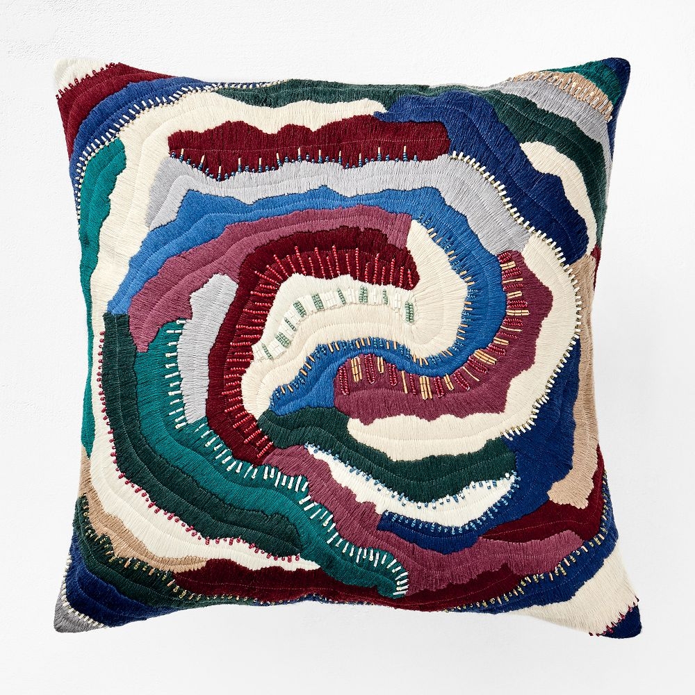 Forest Floor Embroidered Pillow Cover, Currant, 16"x16" - Image 0
