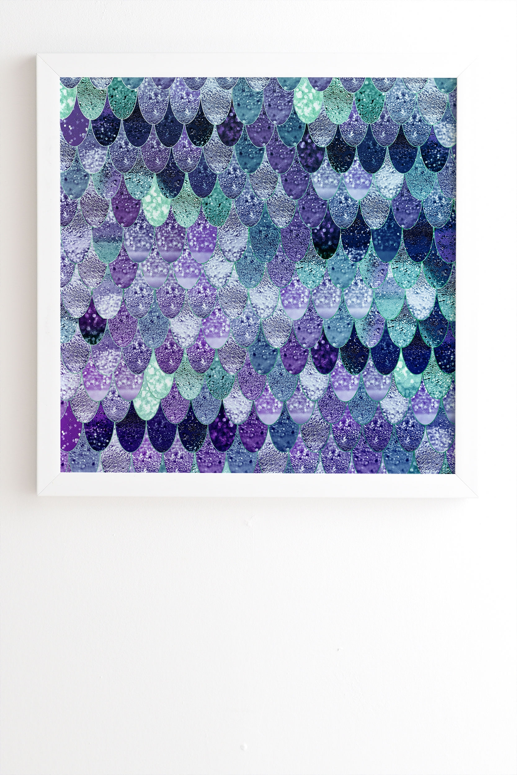 1p Summer Mermaid Purple Mint by Monika Strigel - Framed Wall Art Basic White 19" x 22.4" - Image 1