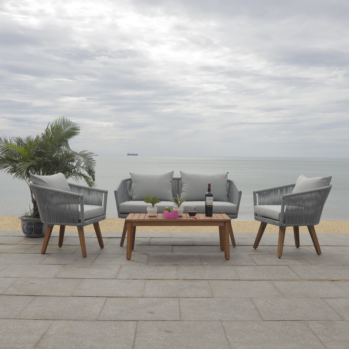 Indoor-Outdoor Velso 4 Pc Living Set - Grey/Grey - Safavieh - Image 8