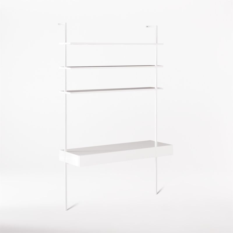 Stairway 2-Drawer White Wall Mount Desk with Shelves 96'' - Image 2