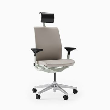 Steelcase Think HA Task Chair, Hard Casters, Headrest Black Frame Medium Grey Upholstered Back / Polished Aluminum - Image 1