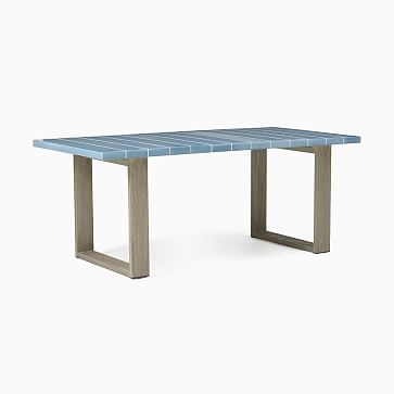 Glazed Top Dining Table, 72 Inch Rectangle, Wood/Ceramic, Blue Glaze/Weathered Gray - Image 0