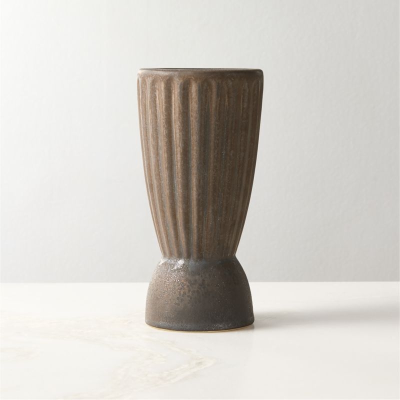Miramar Fluted Dark Brown Ceramic Vase Small - Image 3