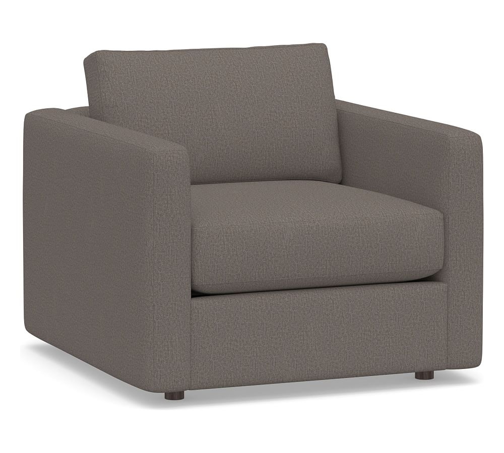 Carmel Slim Square Arm Upholstered Armchair, Down Blend Wrapped Cushions, Performance Heathered Tweed Graphite - Image 0