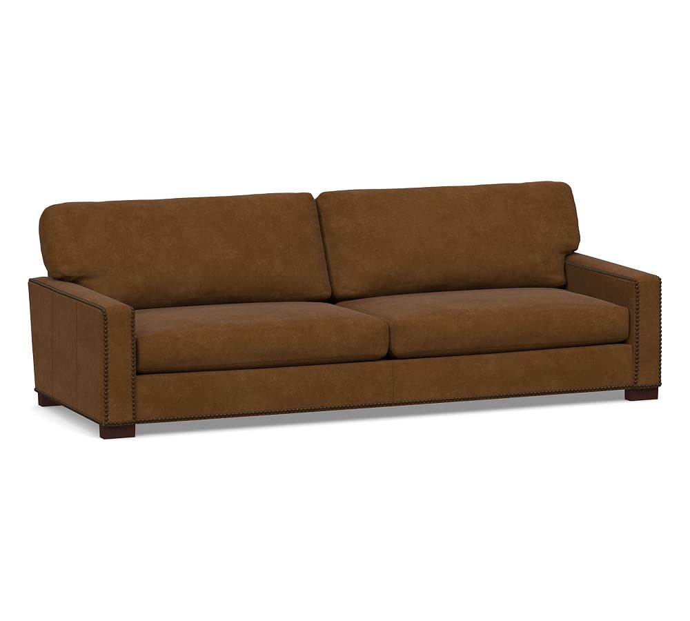 Turner Square Arm Leather Grand Sofa 103.5" 2-Seater with Nailheads, Down Blend Wrapped Cushions, Aviator Umber - Image 0