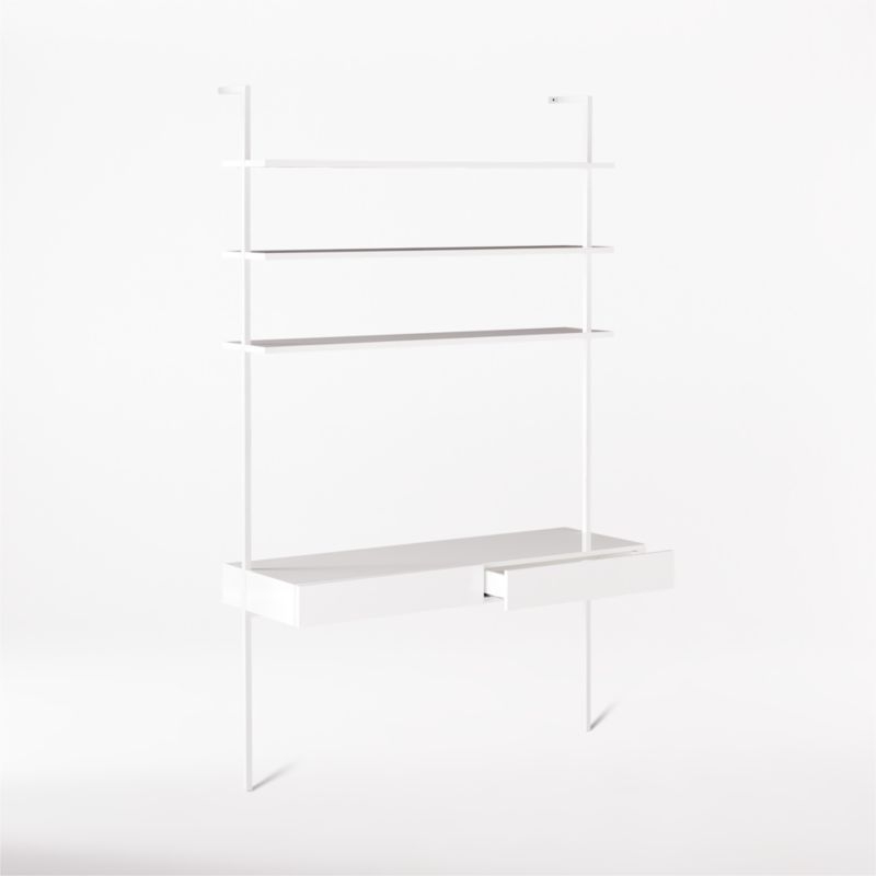 Stairway 2-Drawer White Wall Mount Desk with Shelves 96'' - Image 3