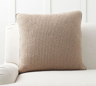 Thermal Knit Sherpa Back Pillow Cover, 24" x 24", Heathered Khaki - Image 0