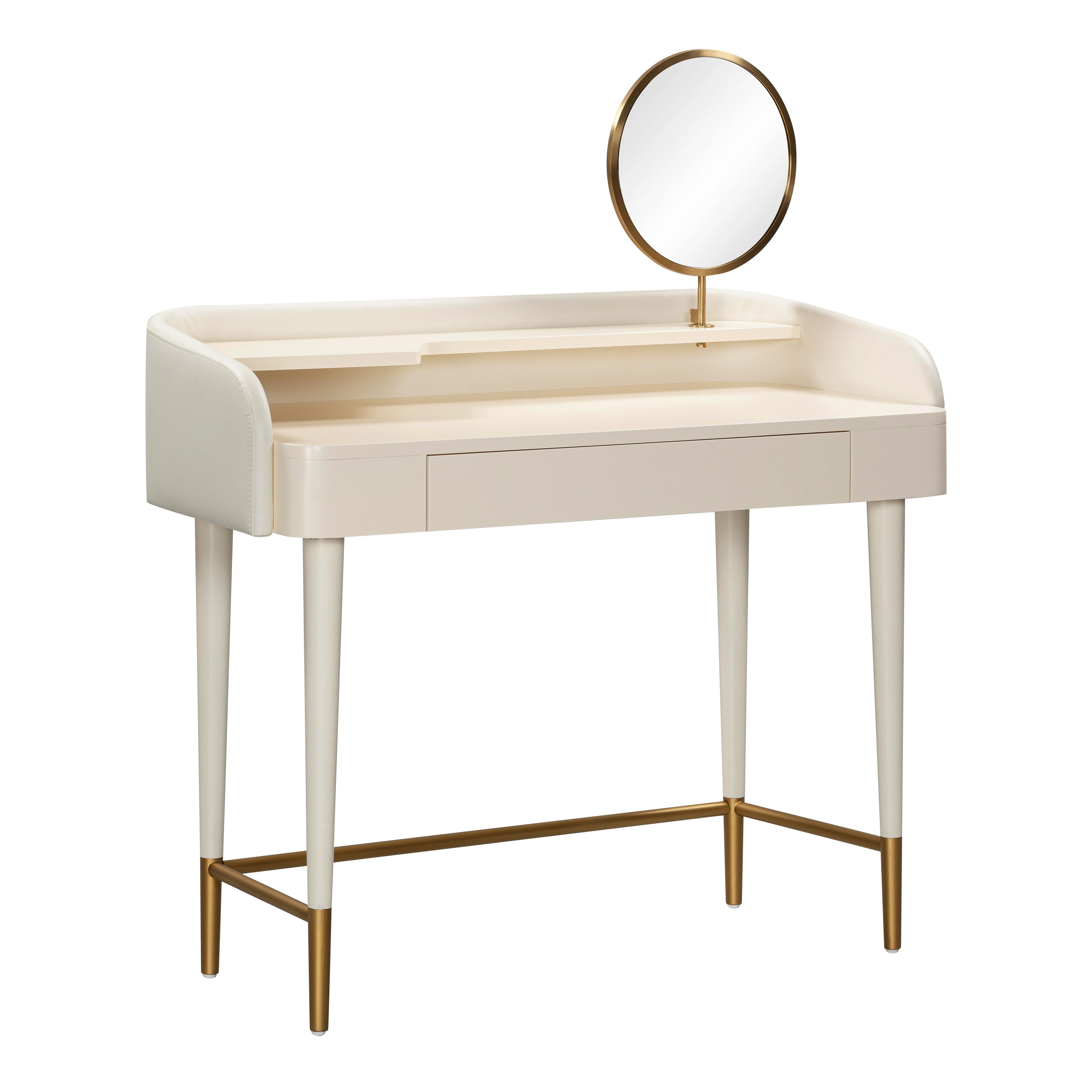 Penelope Cream Vegan Leather Wrapped Vanity Desk - Image 1