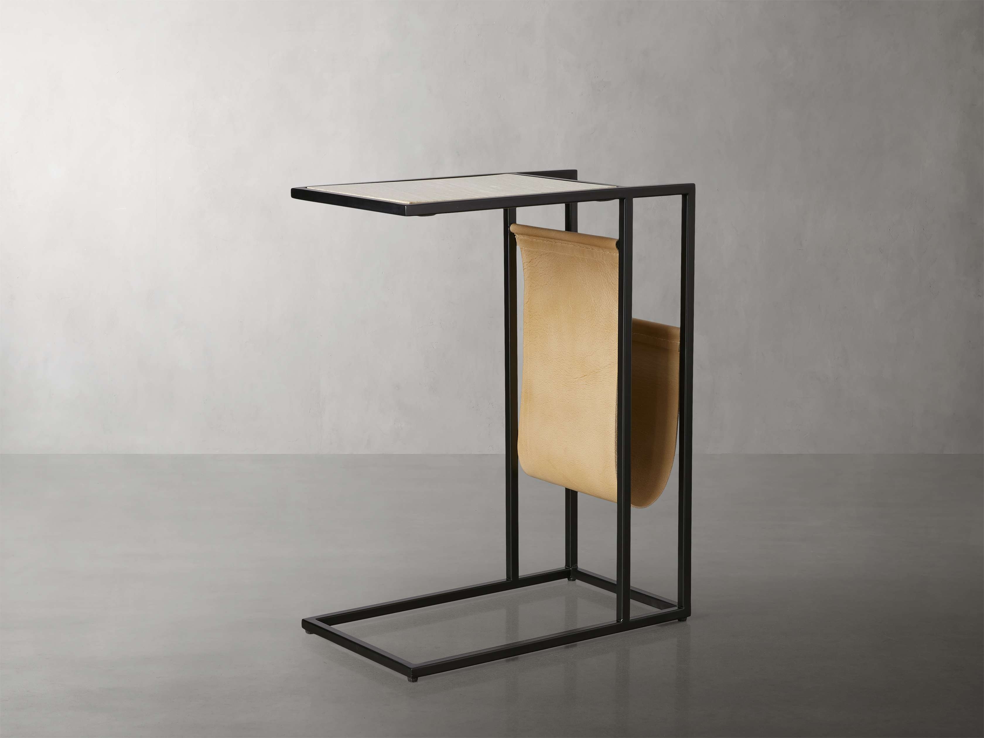Kyler Sling C Table in Marble Leather Brown  Beige - Image 0